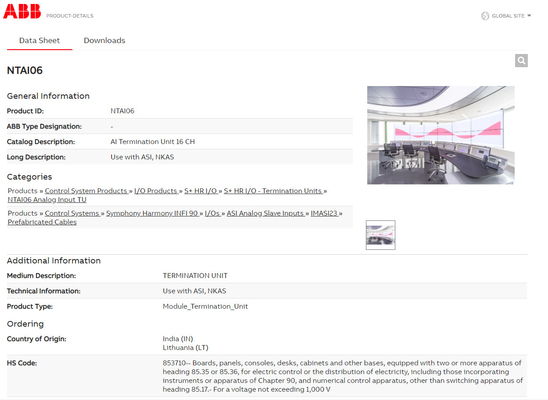 AC800M Series ABB Module NTAI06 Module AI Termination Unit 16 CH